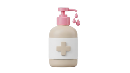Hand Sanitizer Bottle with Pink Pump and Medical Cross Icon