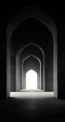 Fototapeta premium A black and white path of arches leading to light