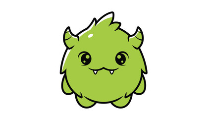 Fototapeta premium Adorable Green Monster with Horns and Big Eyes Illustration.