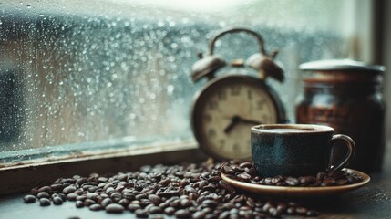 Cozy coffee break on rainy day