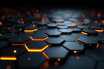 Obraz premium Abstract hexagonal grid with glowing orange lines