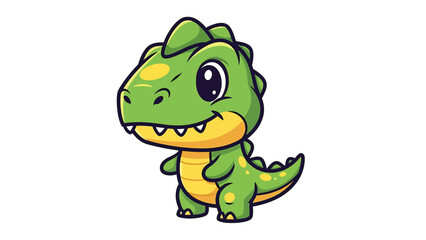 Fototapeta premium Adorable Cartoon Tyrannosaurus Rex with Big Eyes and Spikes.