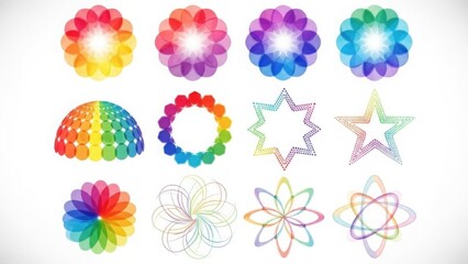 A collection of colorful and vibrant geometric shapes on a white background