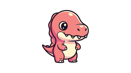 Obraz premium Adorable Pink Cartoon Dinosaur Character with Big Eyes and Small Teeth.