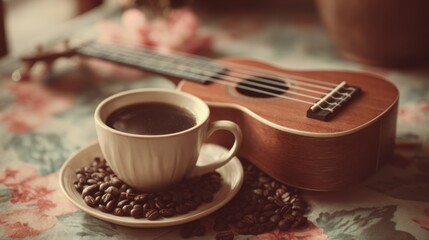 Relaxing coffee and ukulele music at home