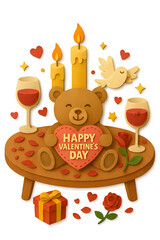 Obraz premium Romantic Valentine's Day illustration featuring a teddy bear