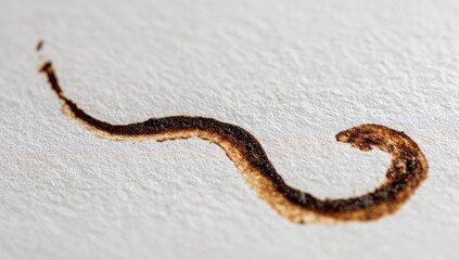 Close-up of a dark brown, sinuous mark on textured paper