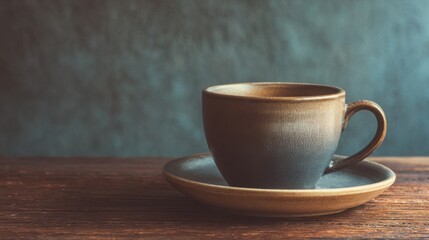 Rustic coffee cup on wooden table