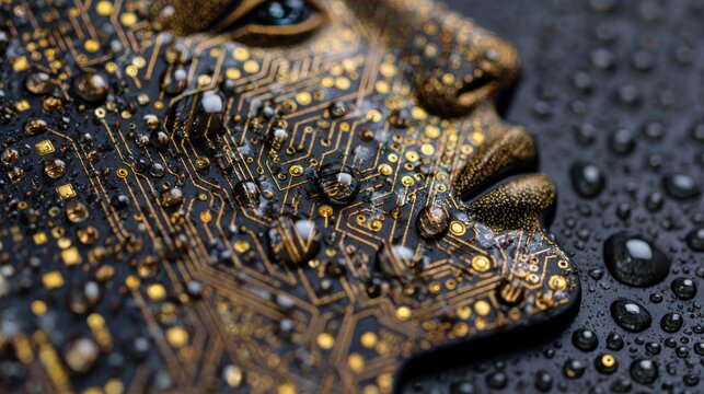 AI Face With Water Droplets And Circuitry. - Powered by Adobe