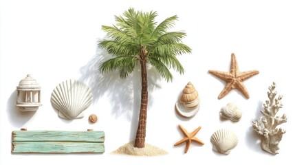 Tropical beach vacation still life with palm tree