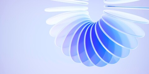 Abstract 3D rendering of overlapping translucent discs in blue tones. Transparent Blue Gradient Flow Layers, Futuristic Liquid Curve Surface, Modern Minimal 3D Render Illustration © StockStyle