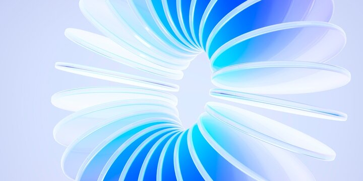 Abstract 3D render of glossy glass geometric shapes with liquid iridescent texture, futuristic blue and purple gradient design for modern technology branding and minimalist corporate web backgrounds.