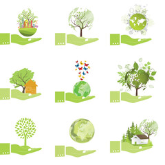 An ecological concept aimed at saving the planet. Set. An eco friendly world in the palm of your hand. World Environment Day.