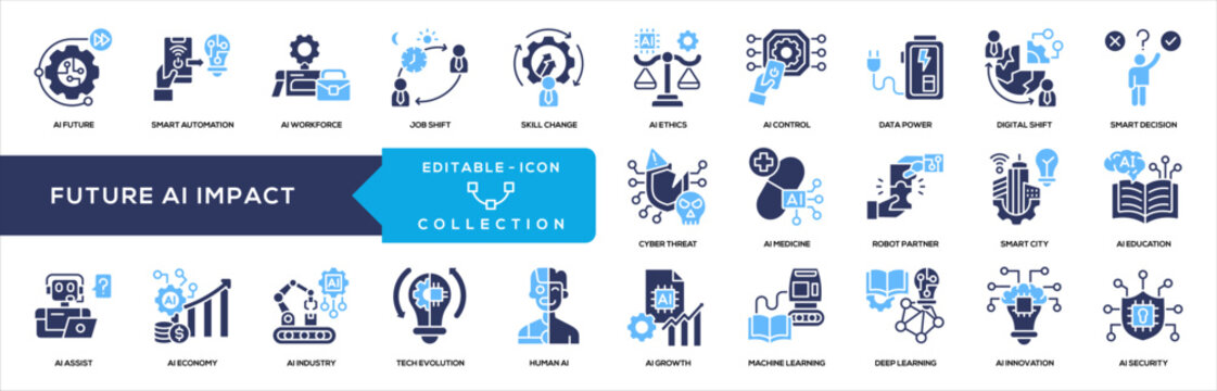 Future AI Impact Glyph Color Icon Collection