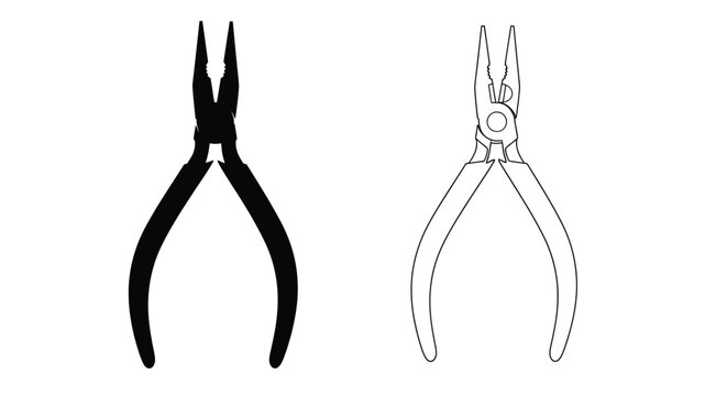 Two pairs of pliers one in solid black and one in outline silhouette
