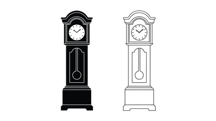 Two antique grandfather clocks one filled and one outline a striking silhouette © asma