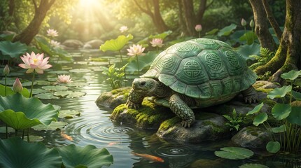 The steadfast tortoise, one of the four celestial animals in Feng Shui, symbolizing longevity, stability, support, and protection.