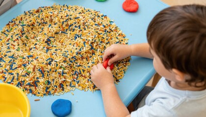 Engaging children's activities with colored rice and play dough home creative play indoor environment child's perspective fun learning concepts