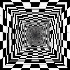 Endless checkerboard patterned tunnel creates an intense optical illusion of depth