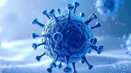 Detailed blue viral structure showing spiky proteins in a microscopic environment. - Powered by Adobe