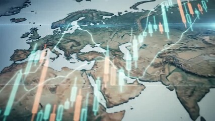 Global economics illustration with financial chart overlayed on a world map. - Powered by Adobe