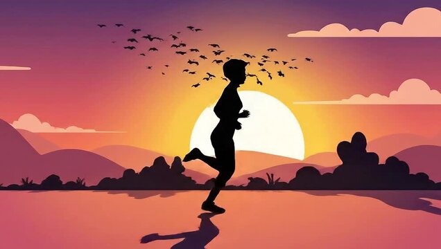 Silhouette Runner at Sunset - A Serene Fitness Journey.