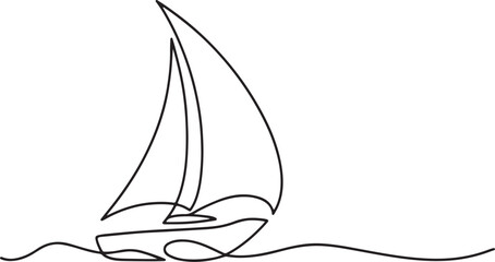 Sailboat continuous line drawing minimalist nautical ocean vector illustration