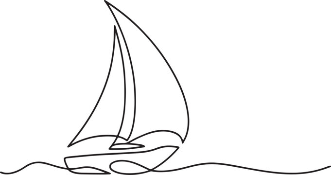 Sailboat continuous line drawing minimalist nautical ocean vector illustration