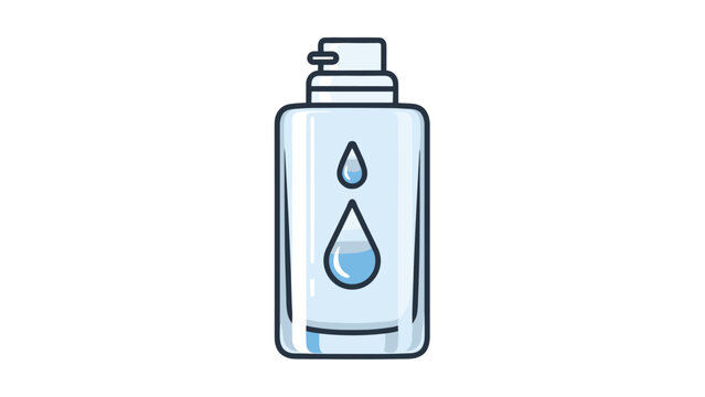 Blue liquid foundation or serum bottle with a pump dispenser and water droplet icons for a hydrating skincare routine.