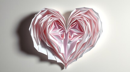 Intricate layered paper heart sculpture in soft pink and white tones, creative papercraft art for Valentine's Day and romantic celebration Valentine day