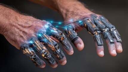 a person using advanced technology to communicate with virtual assistants and access vast amounts of data