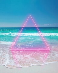 Fototapeta premium Beach scene with a vibrant pink triangle graphic