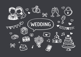 Hand-drawn Wedding Celebration Doodles Set