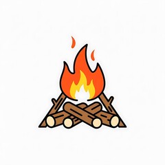 Stylized representation of a crackling campfire constructed from stacked logs
