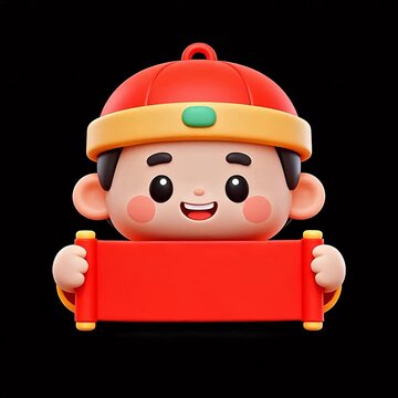 Cartoon character holding red scroll