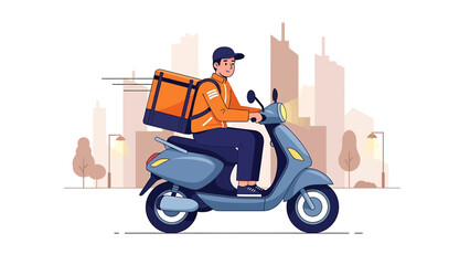 Fast Delivery Service Rider on Scooter with Insulated Bag in Urban Cityscape