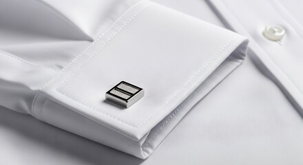 Refined elegance: A crisp white shirt accented with a sophisticated silver cufflink detail expressing classic menswear