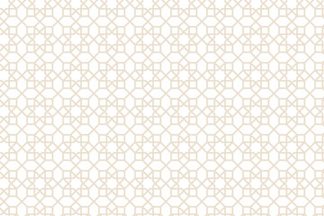 Geometric Line Art Pattern Seamless. Subtle Beige Islamic or Arabic Ornament on White Background