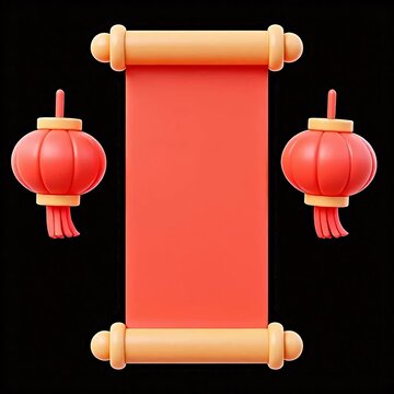 Red scroll and lanterns on black