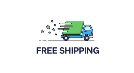 Stylized graphic depicts a rapidly moving delivery vehicle conveying a service promotion