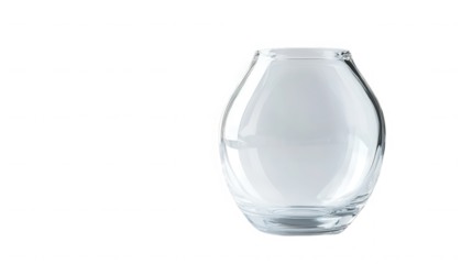 Elegant clear glass fishbowl vase featuring a rounded contemporary shape with smooth reflective surfaces and thick polished base on transparent background