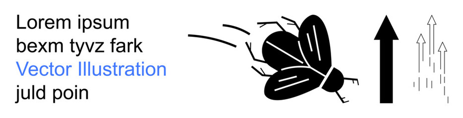 Growth, progress, motion, speed, business trends, nature. A flying insect and an upward arrow with motion lines. Growth and progress concept with nature and motion © robu_s