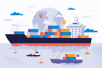 Fototapeta premium Large cargo ship with containers on the ocean for global shipping.