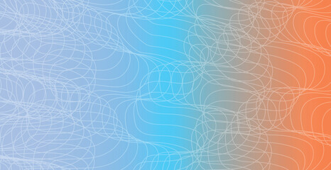 An artistic abstract background features a creative geometric pattern of colorful rainbow waves and bright pink lines over a vibrant orange vector texture backdrop