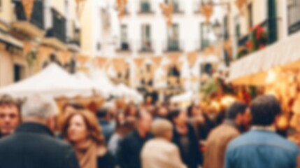 busy street at night with colorful lights and blurred background of market stalls
