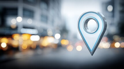a blurred background showcasing a shiny light blue map pin symbolizing location and navigation on a digital mapping interface