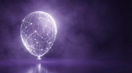 Glowing purple sphere with digital connections and binary code