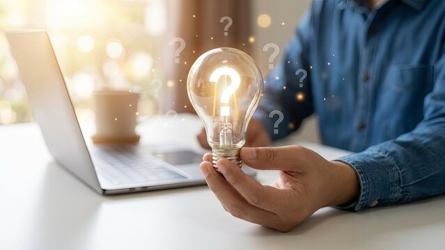 Creative Problem Solving Concept with Glowing Question Mark Light Bulb