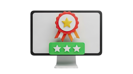 3D Render of Computer Screen Displaying Award and Star Rating