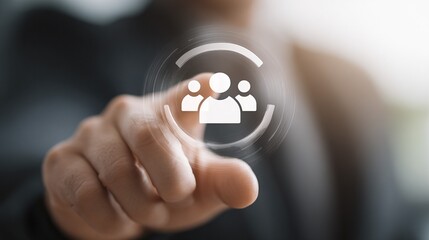 a professional businessman using a digital icon to oversee a diverse team of employees reflects the modern approach to hr team building and customer relations through technology